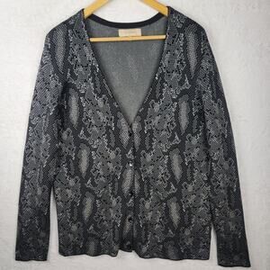 Jones NY Sz 1X Cardigan Snakeskin Black Gray 5 Button Office Eveningwear Party